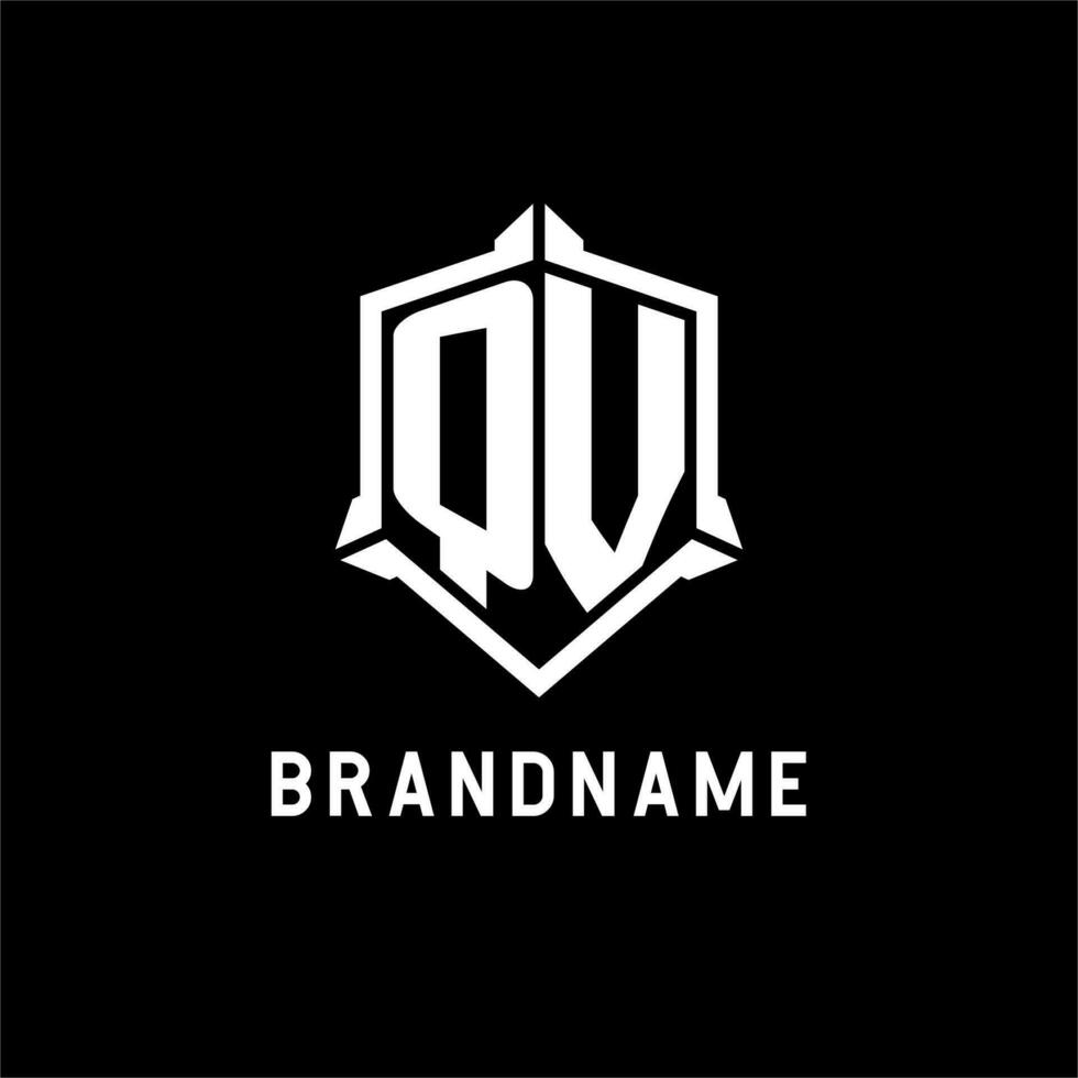 QV logo initial with shield shape design style vector