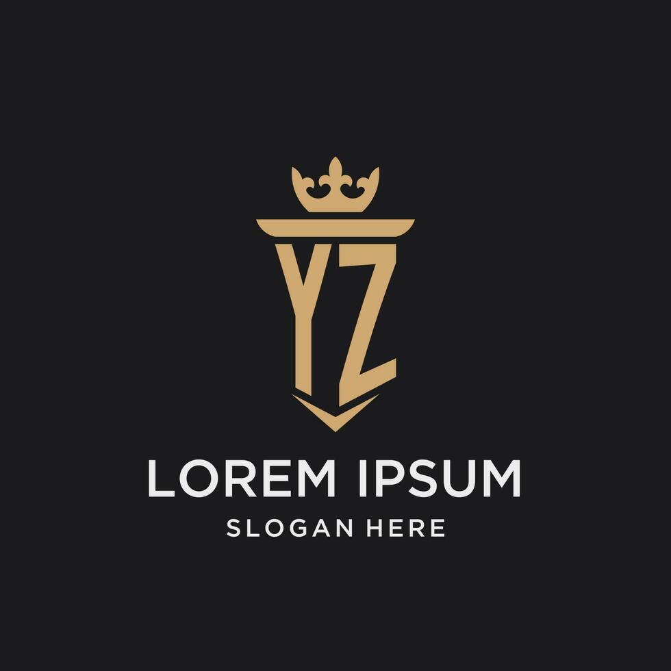 YZ monogram with medieval style, luxury and elegant initial logo design vector