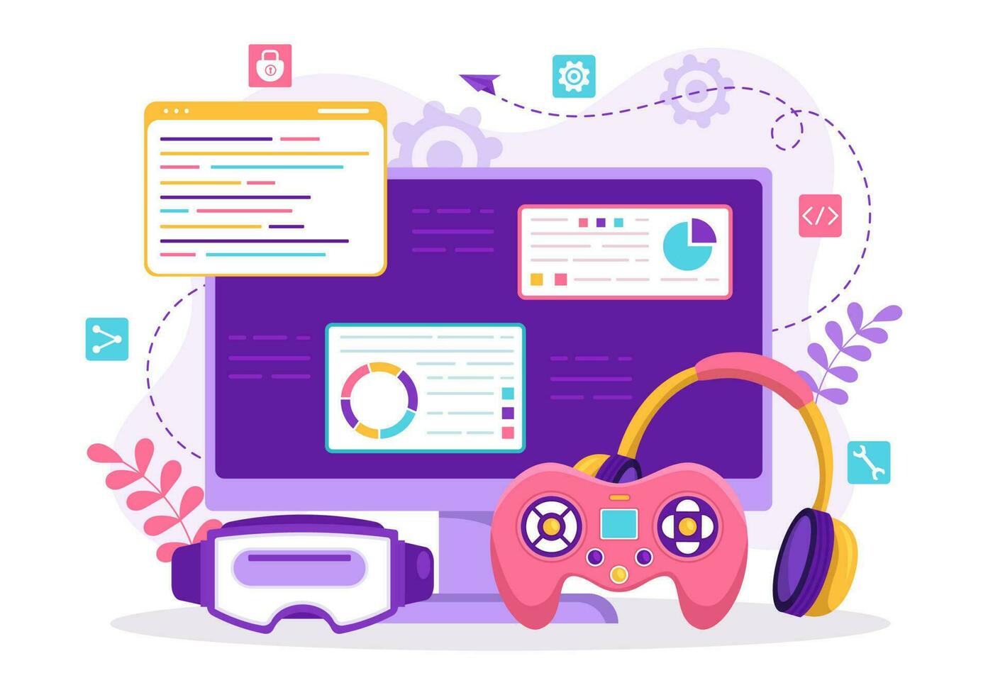 Video Game Development Vector Illustration with Games, Digital Technology, Programming and Coding in Flat Cartoon Hand Drawn Landing Page Templates