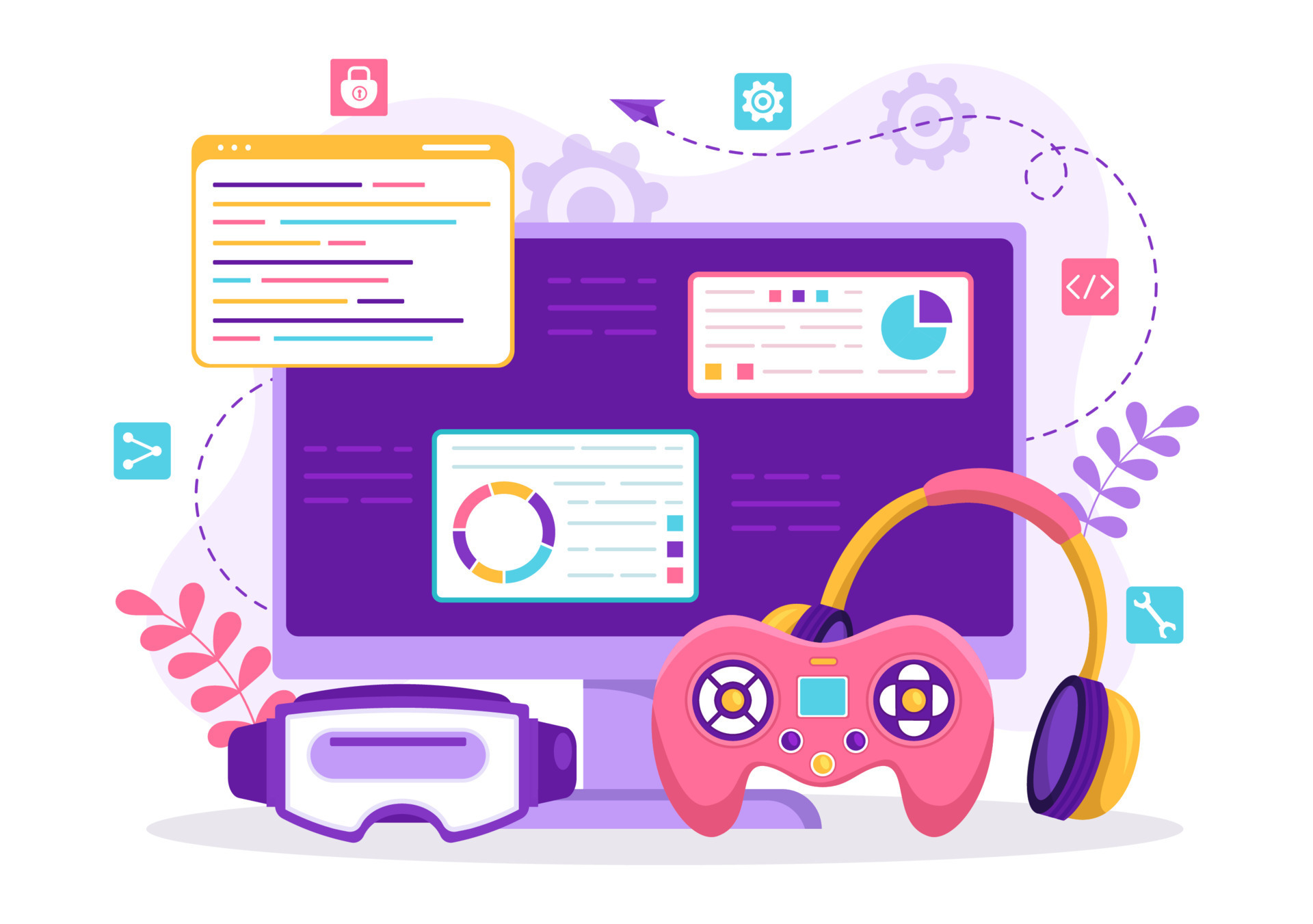 Video Game Development Vector Illustration with Games, Digital ...