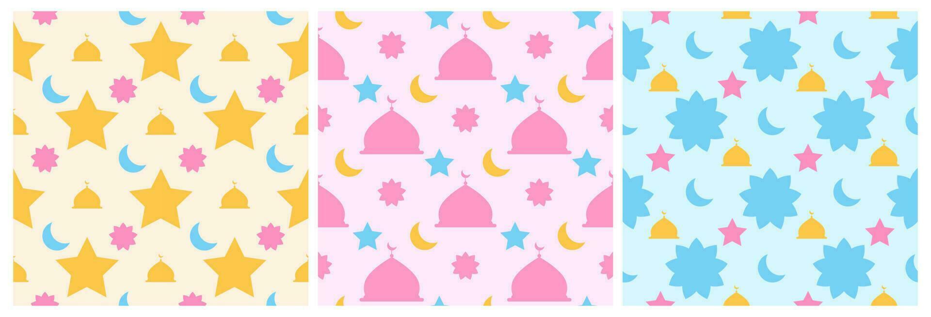 Set of Happy Islamic New Year Seamless Pattern Design Flat Illustration with Muslims Elements in Template Hand Drawn vector