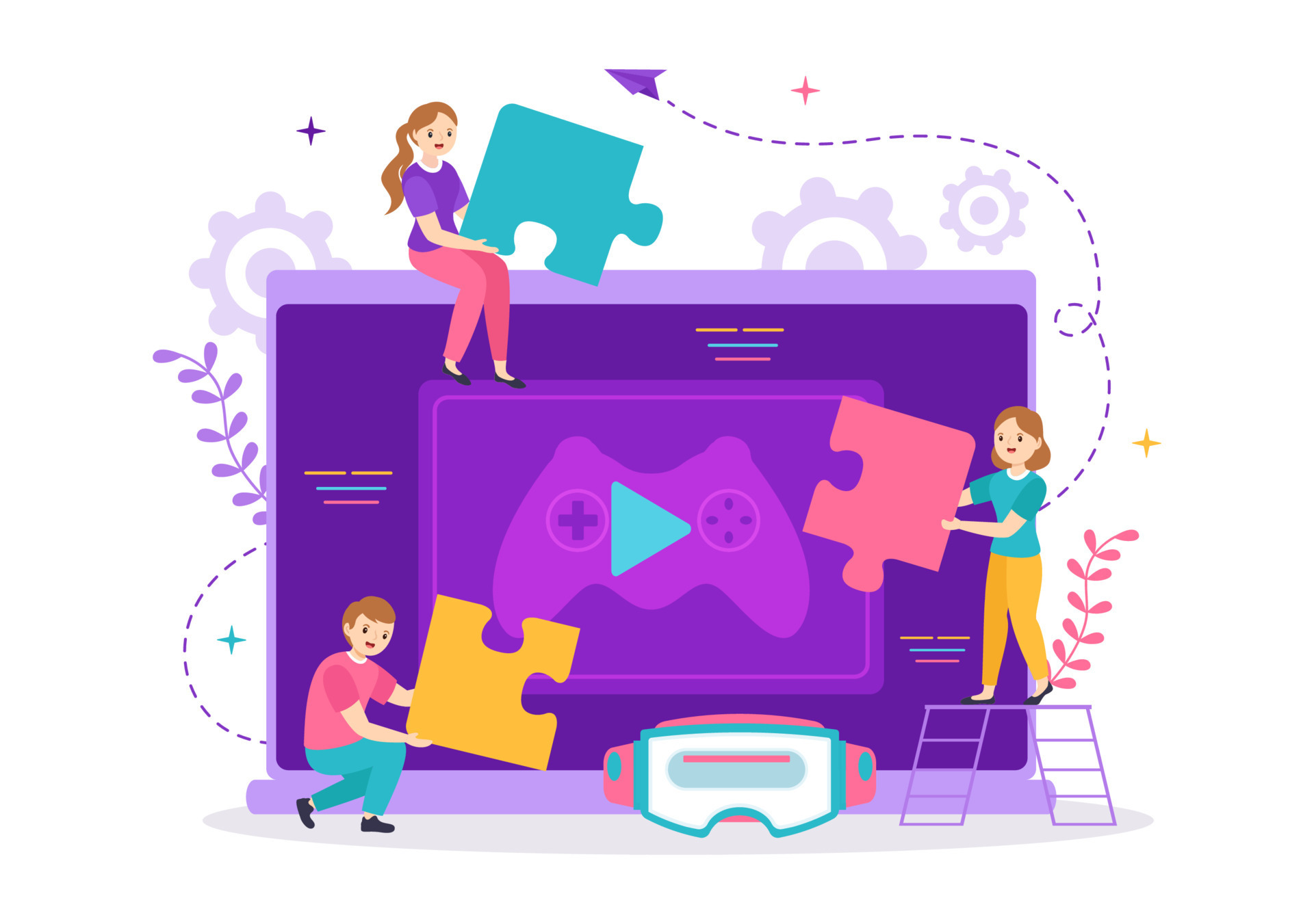 Video Game Development Vector Illustration with Games, Digital ...