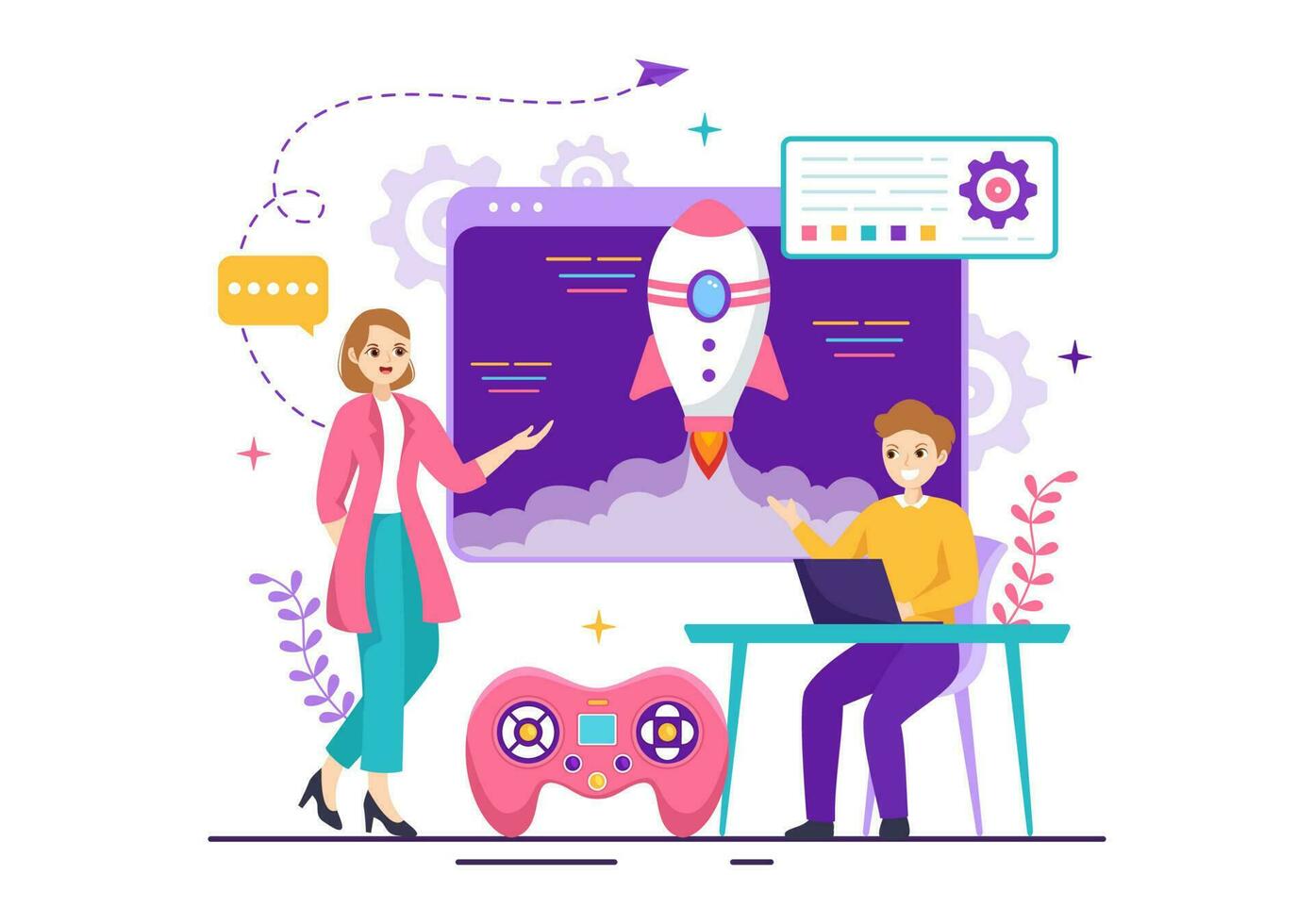 Video Game Development Vector Illustration with Games, Digital Technology, Programming and Coding in Flat Cartoon Hand Drawn Landing Page Templates