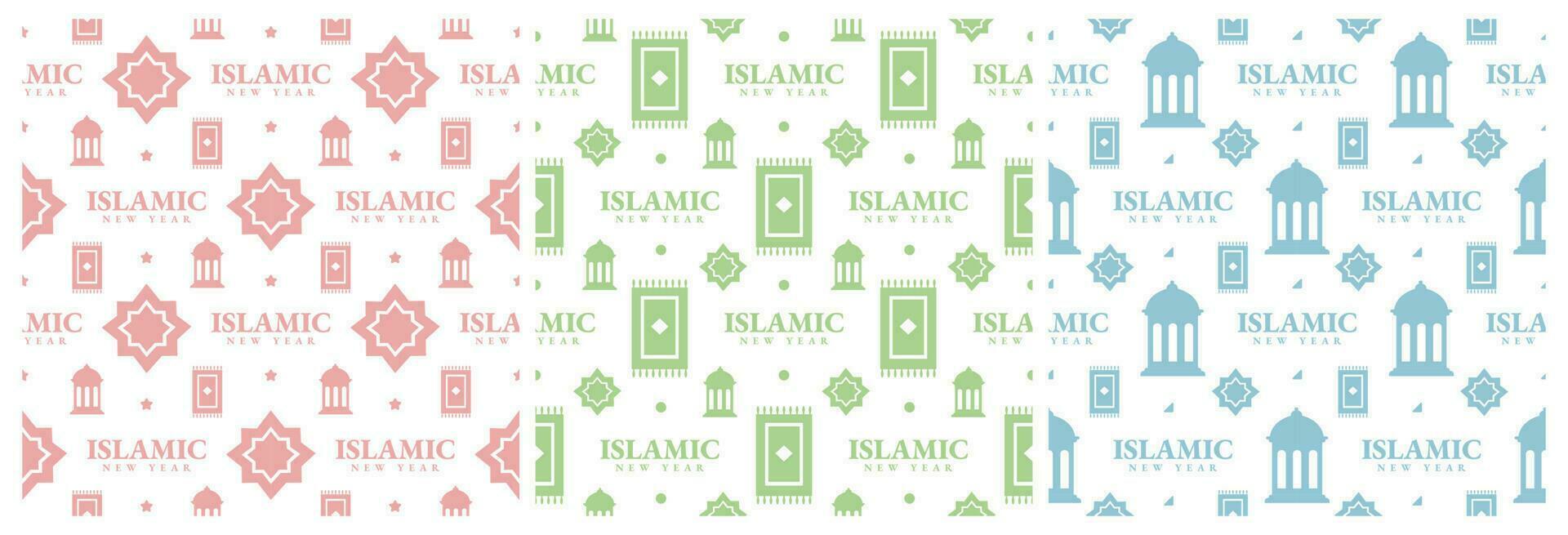 Set of Happy Islamic New Year Seamless Pattern Design Flat Illustration with Muslims Elements in Template Hand Drawn vector