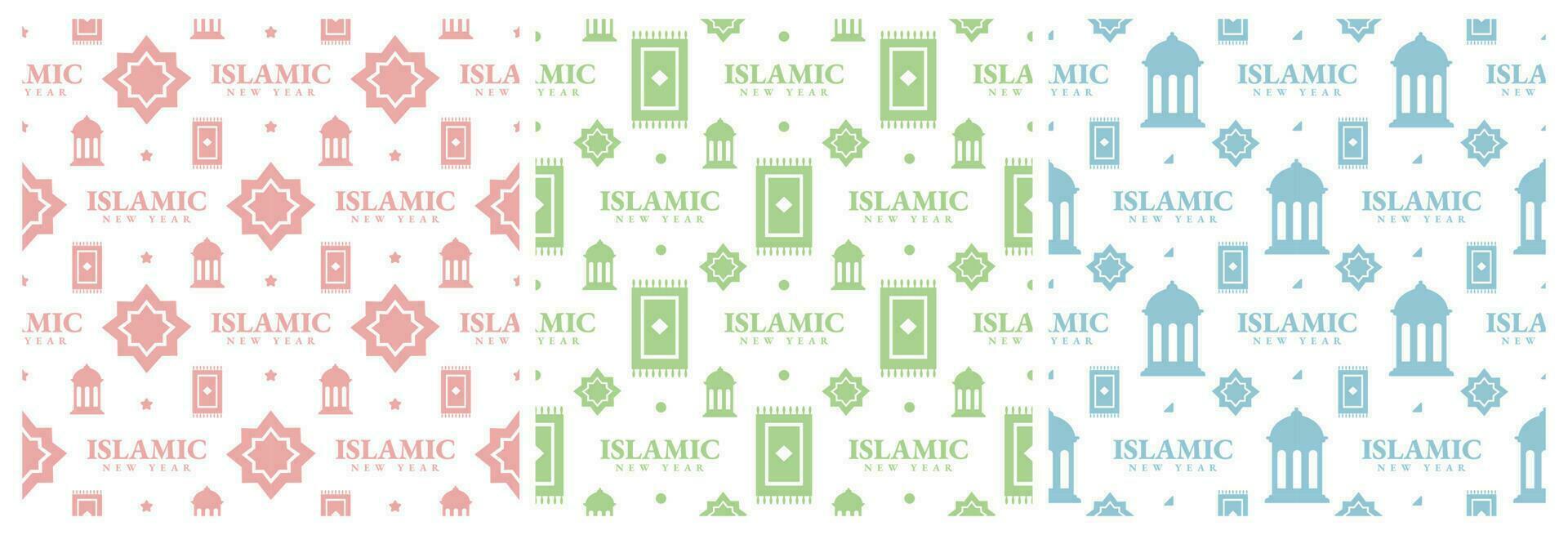 Set of Happy Islamic New Year Seamless Pattern Design Flat Illustration with Muslims Elements in Template Hand Drawn vector