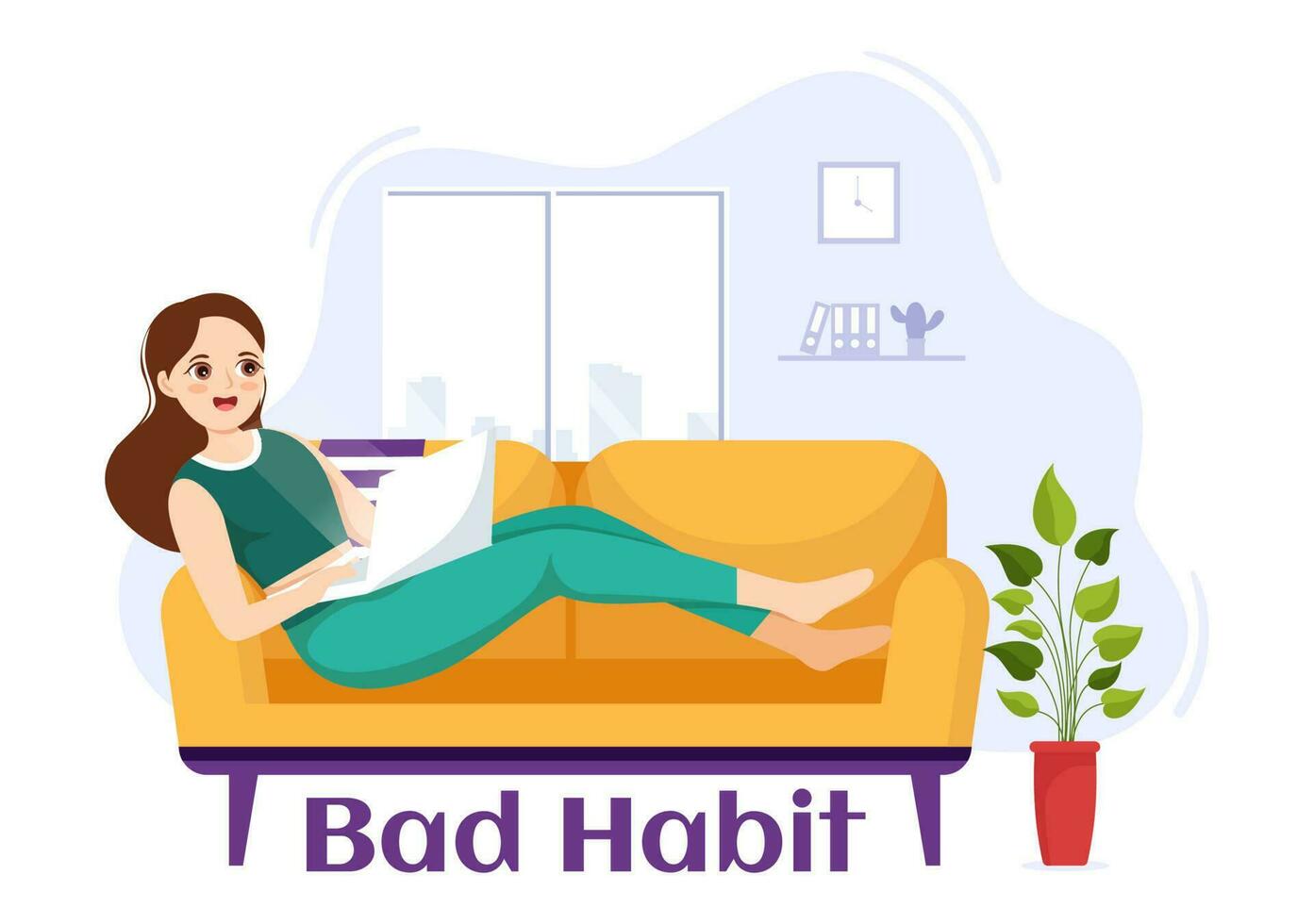 Bad Habit Vector Illustration with Unhealthy Lifestyle like Eating Fast Food or Alcohol Bottle in Flat Cartoon Hand Drawn Landing Page Templates