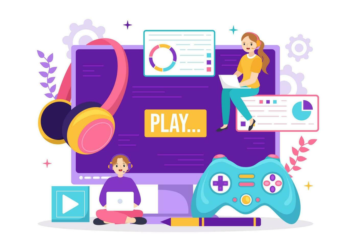 Video Game Development Vector Illustration with Games, Digital Technology, Programming and Coding in Flat Cartoon Hand Drawn Landing Page Templates