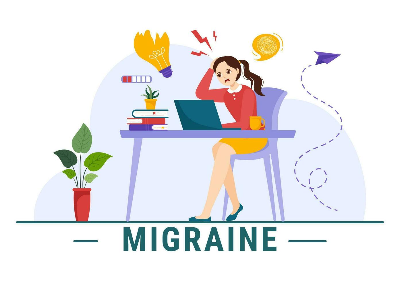 Migraine Vector Illustration People Suffers from Headaches, Stress and Migraines in Healthcare Flat Cartoon Hand Drawn Background Templates