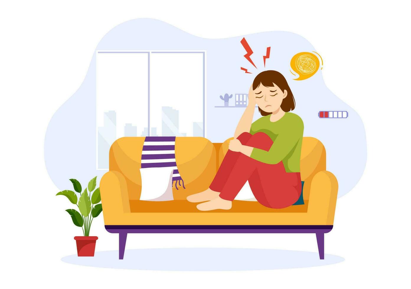 Migraine Vector Illustration People Suffers from Headaches, Stress and Migraines in Healthcare Flat Cartoon Hand Drawn Background Templates