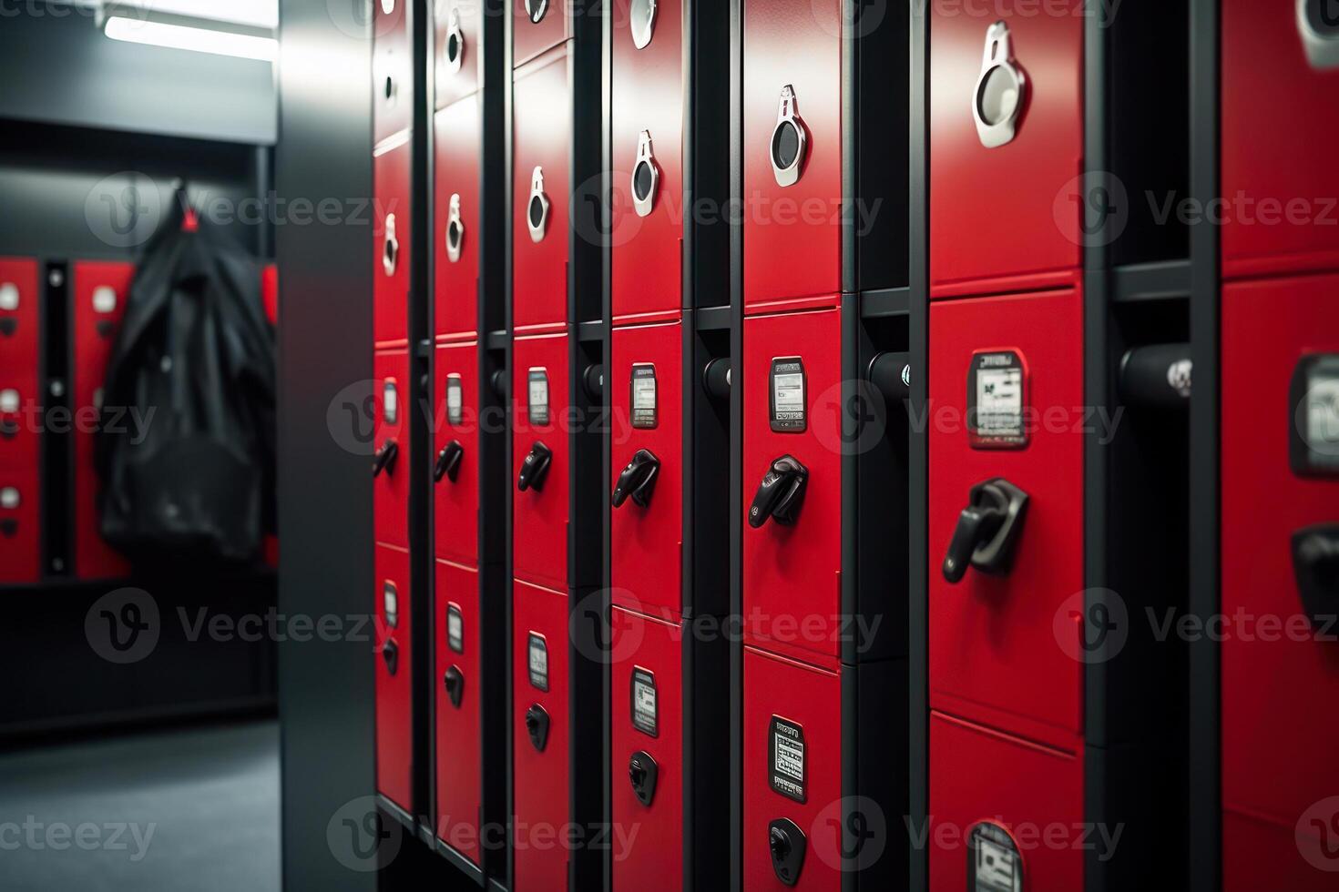 red safe lockers in the locker room photo