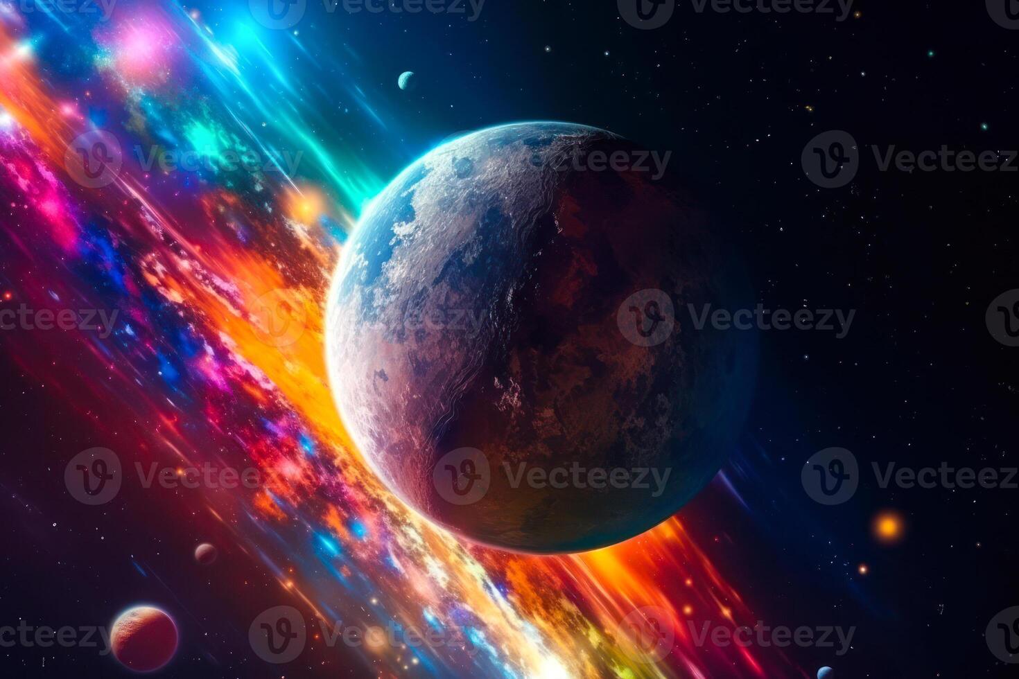 parade of planets in space in a colorful galaxy solar system photo