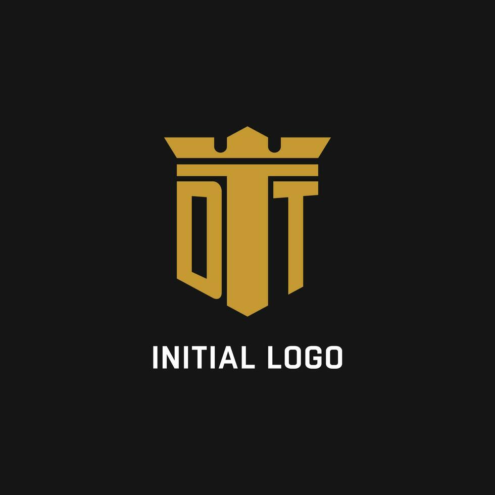 dt inicial logo con proteger y corona estilo vector