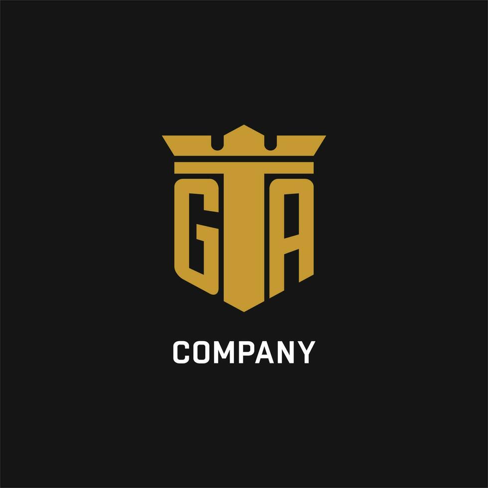 GA initial logo with shield and crown style vector