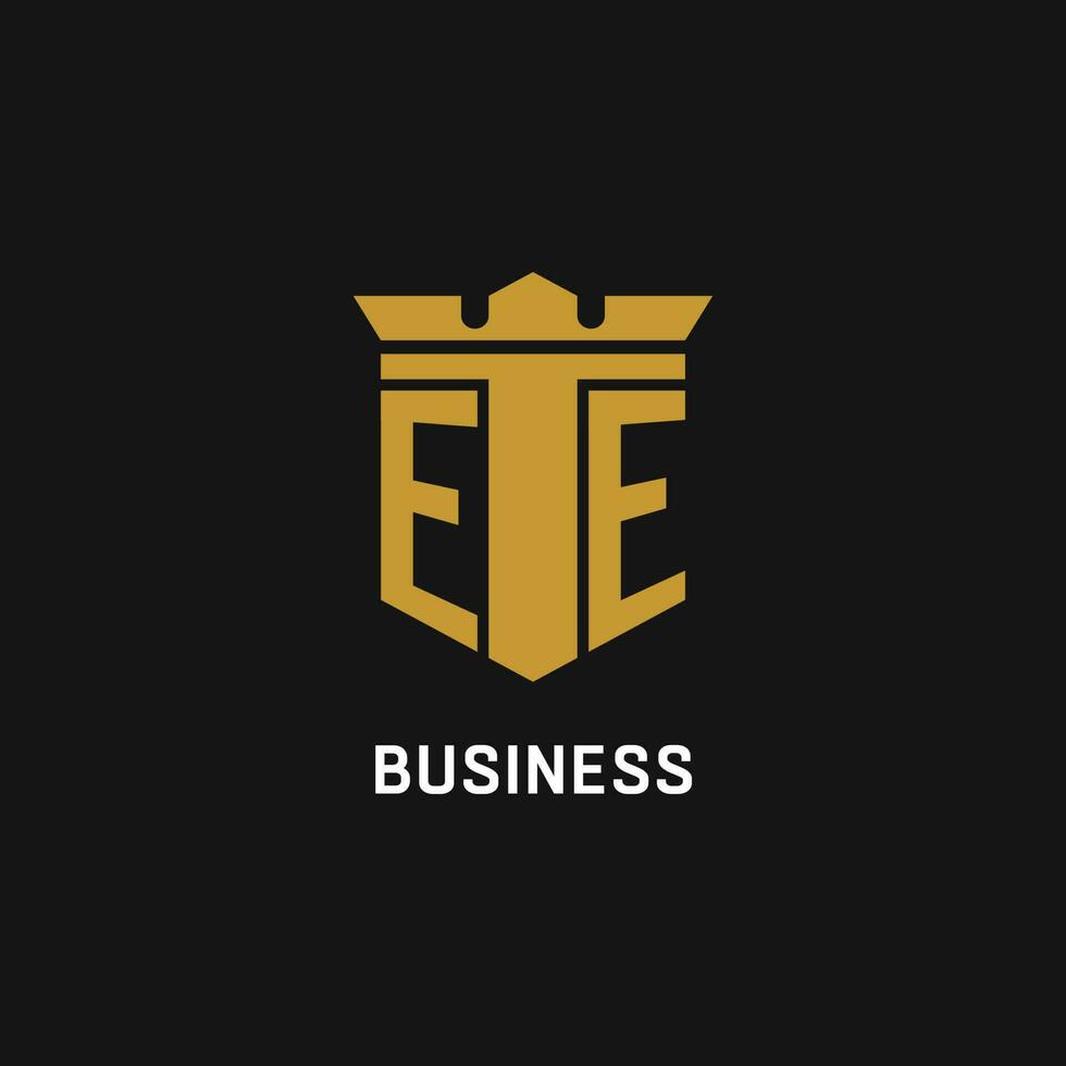 EE initial logo with shield and crown style vector