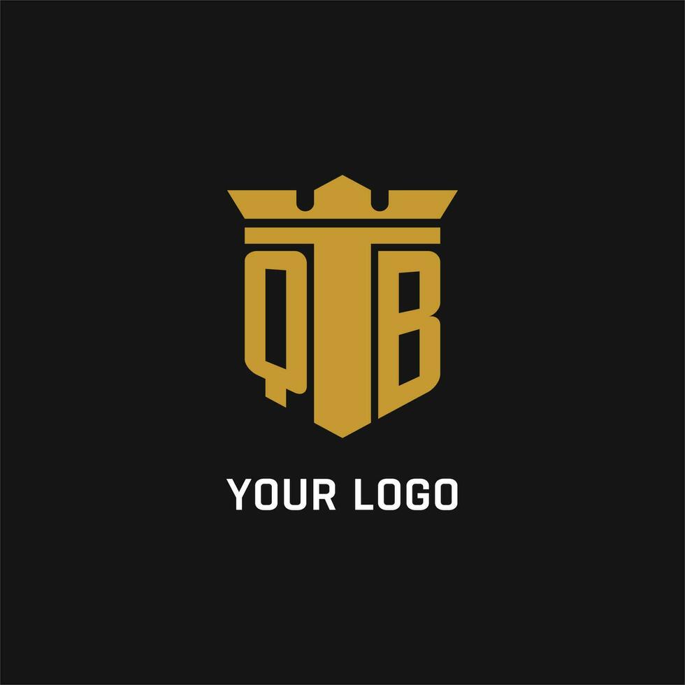 QB initial logo with shield and crown style vector