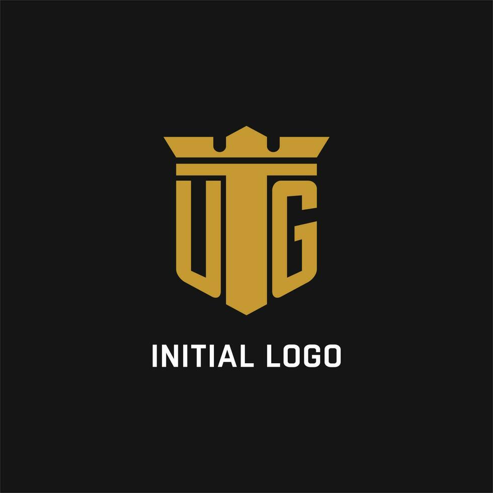 UG initial logo with shield and crown style vector