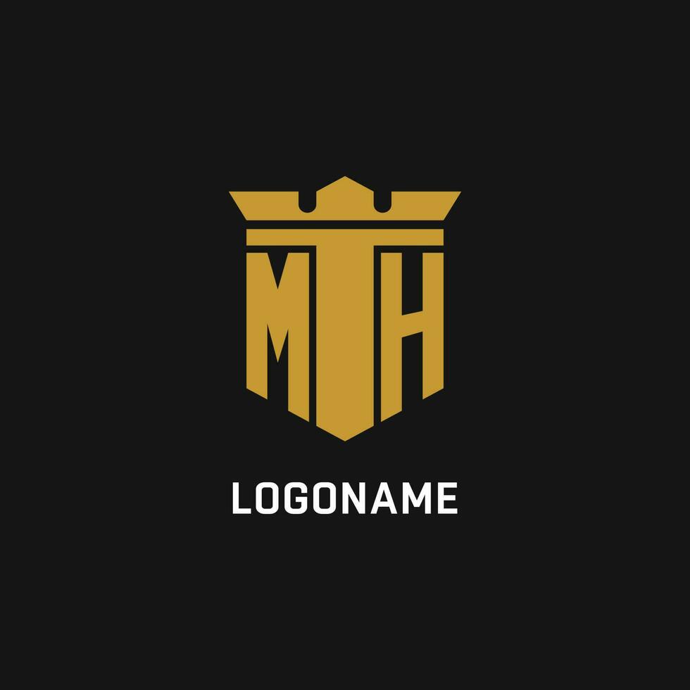 MH initial logo with shield and crown style vector