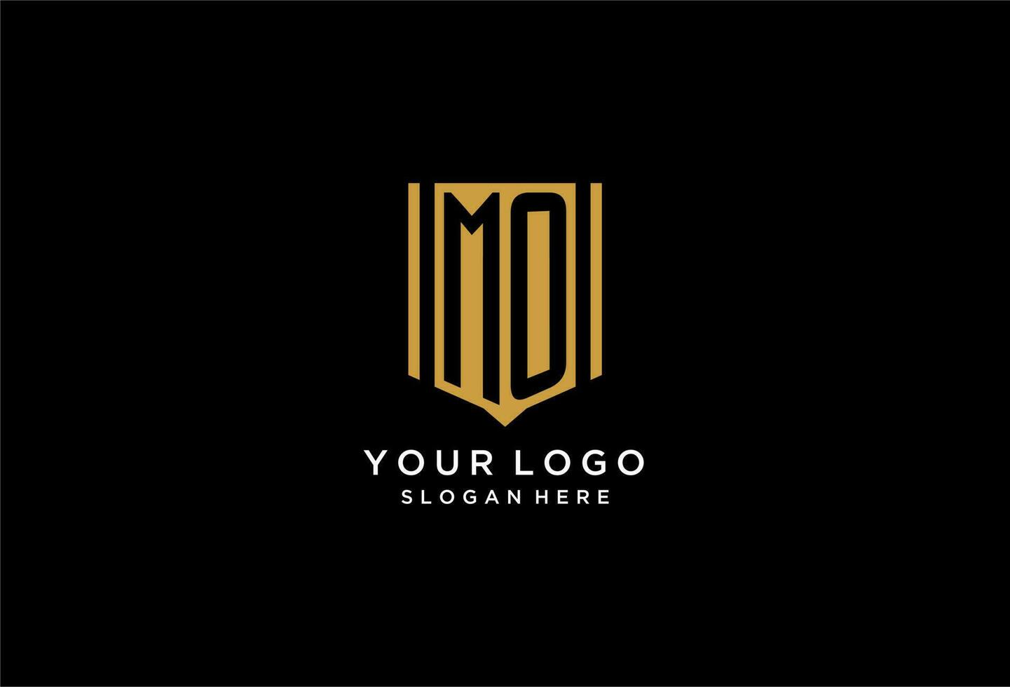 MO monogram logo with geometric shield icon design vector