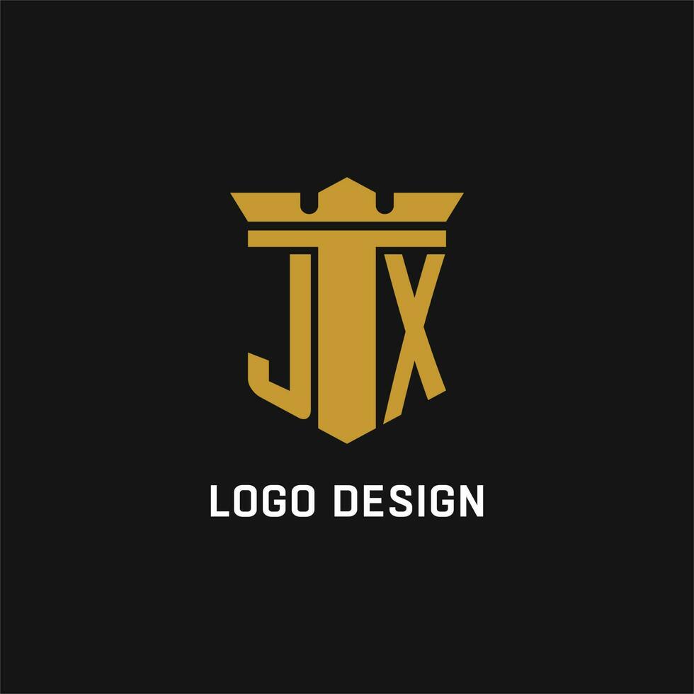 jx inicial logo con proteger y corona estilo vector