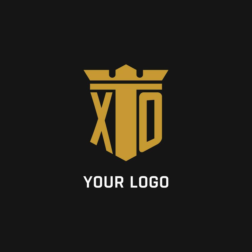 XO initial logo with shield and crown style vector