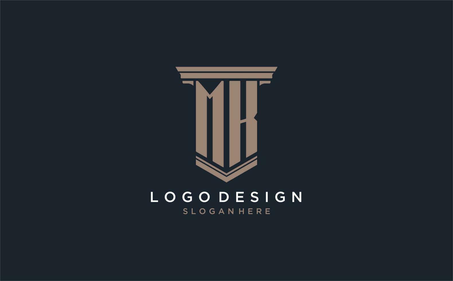 MK initial logo with pillar style, luxury law firm logo design ideas vector