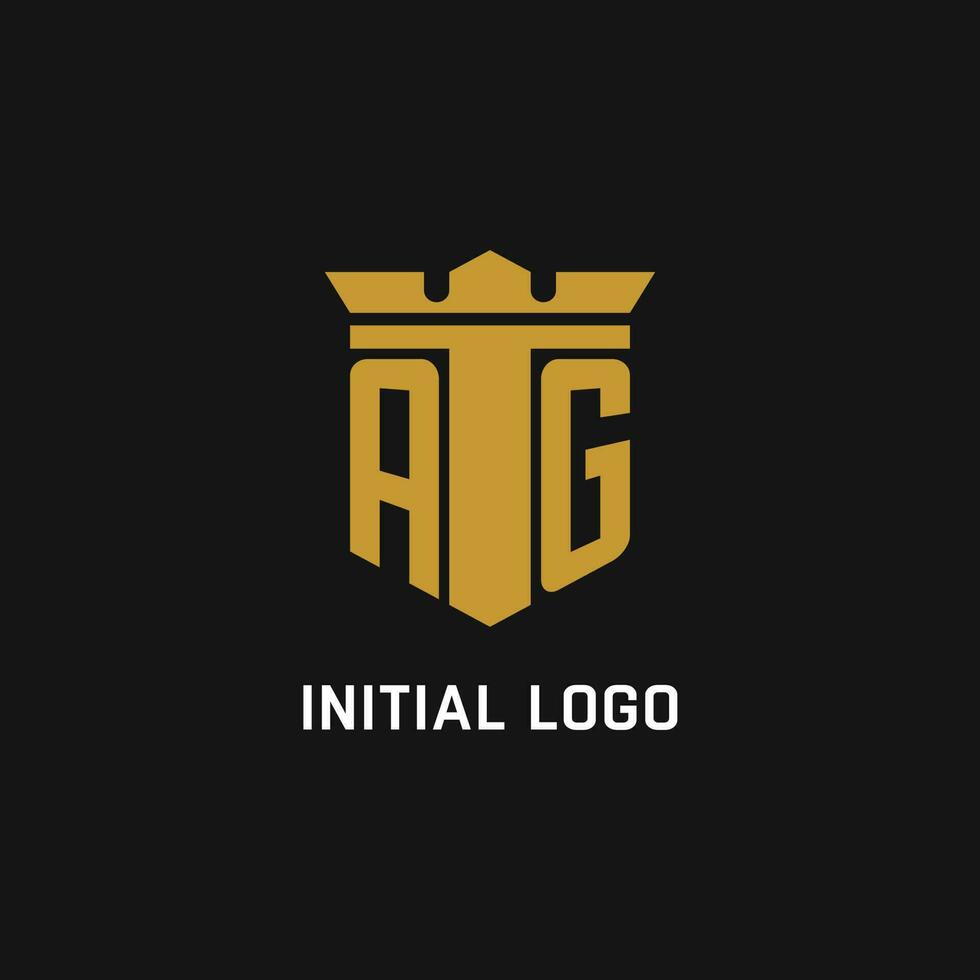 ag inicial logo con proteger y corona estilo vector