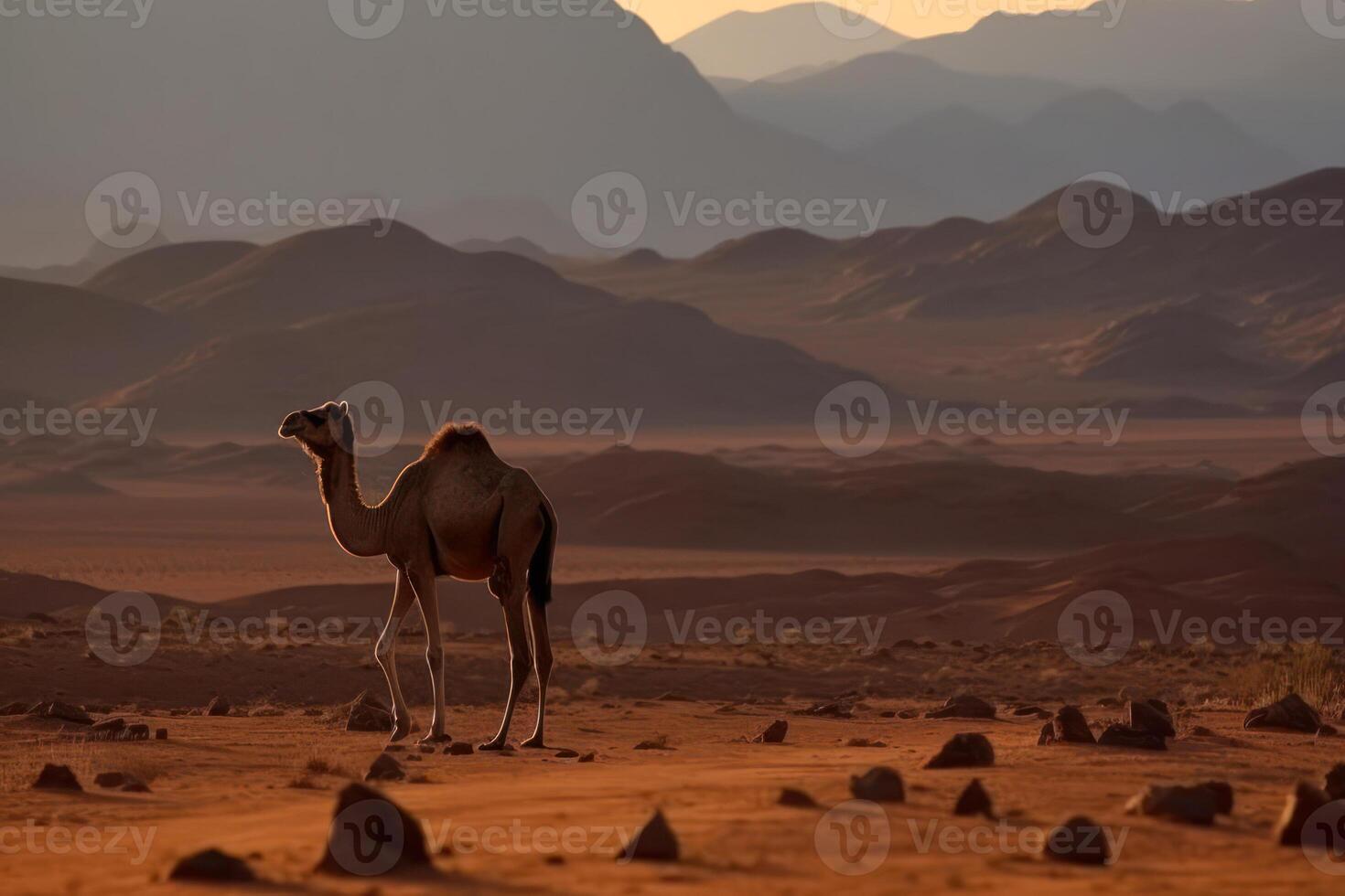 camel in desert landscape photo