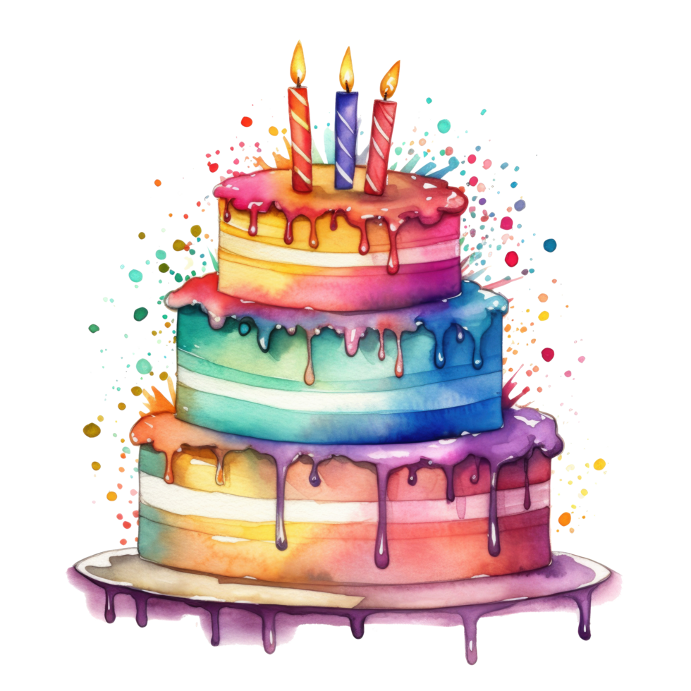 Watercolor Birthday Cake. Illustration png