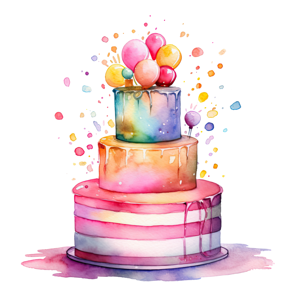 Watercolor Birthday Cake. Illustration png