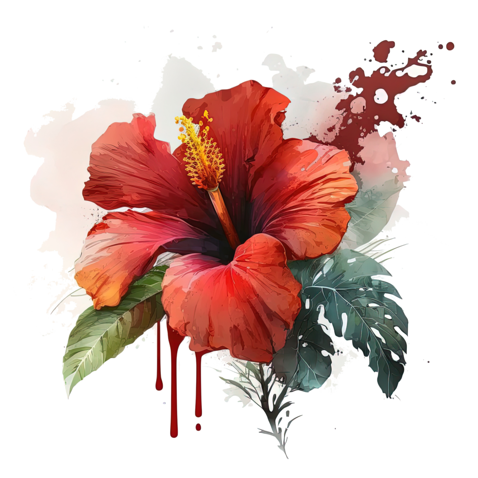 rojo hibisco flor acuarela. ilustración ai generativo png