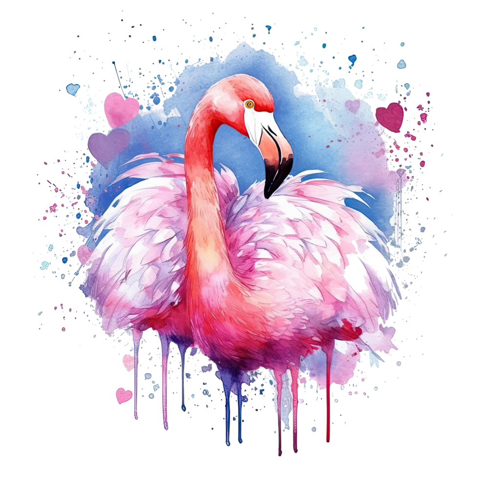vattenfärg rosa flamingo. illustration ai generativ png
