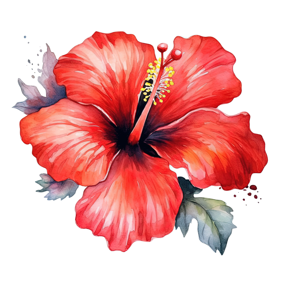 Red hibiscus flower watercolor. Illustration png