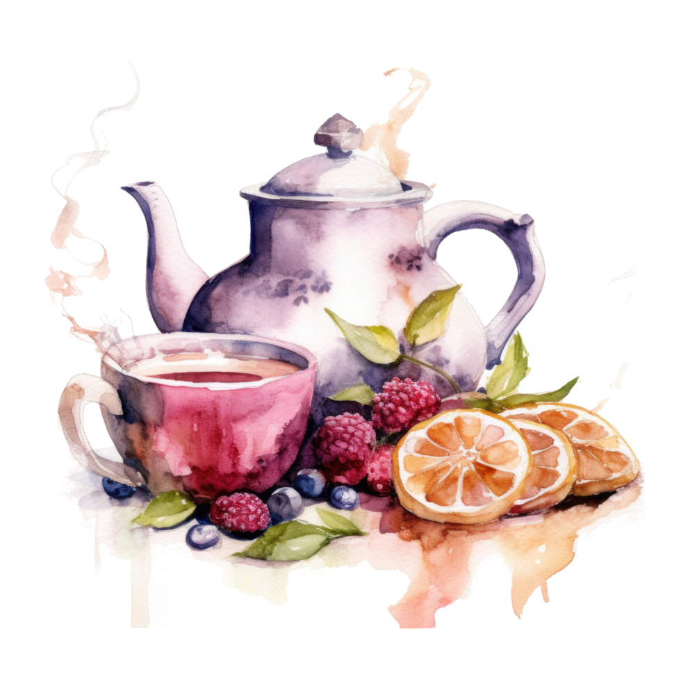 vattenfärg te med tekanna. illustration ai generativ png
