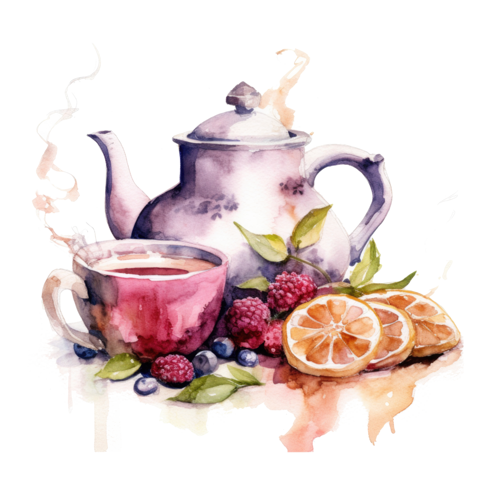 Watercolor tea with teapot. Illustration png