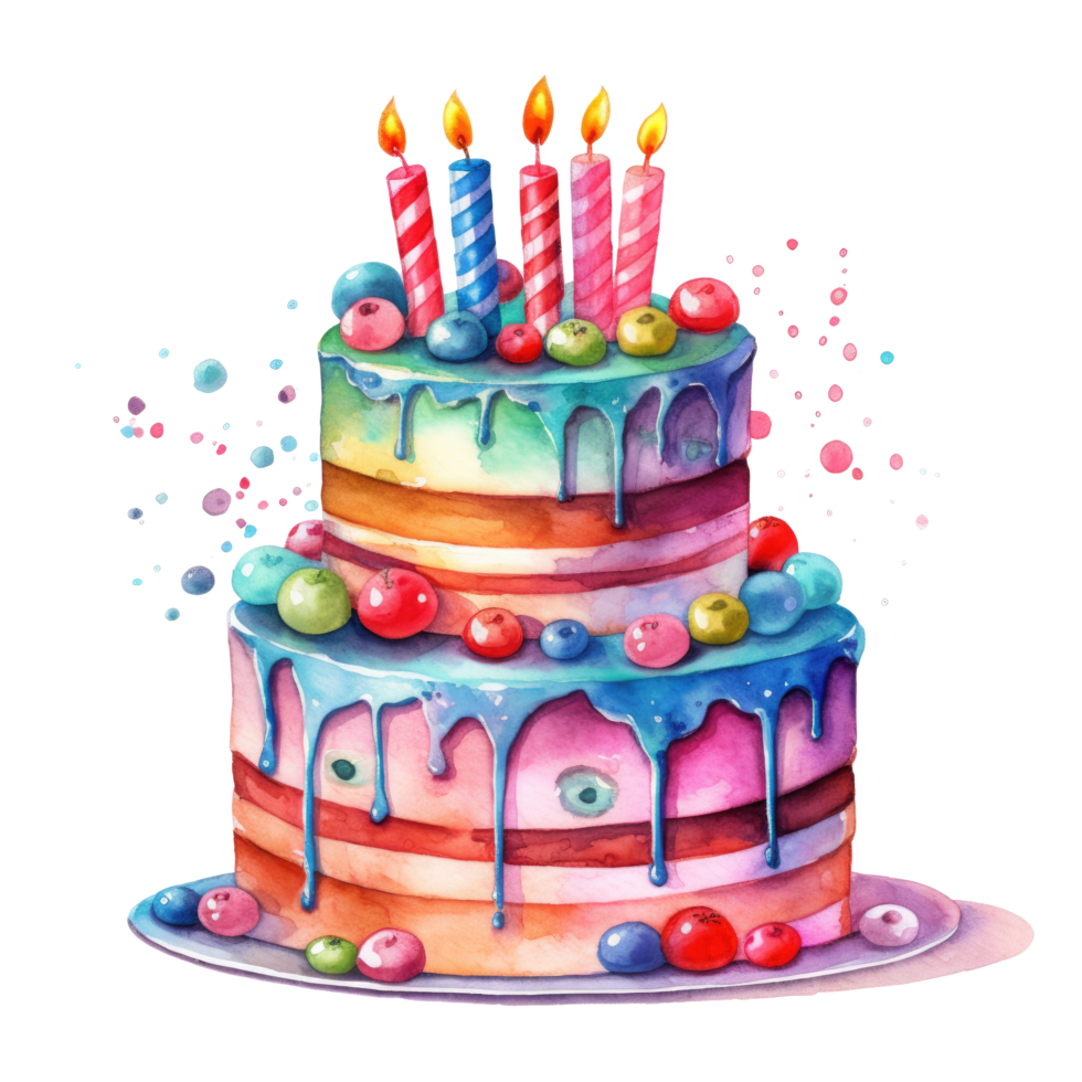 aquarelle anniversaire gâteau. illustration ai génératif png