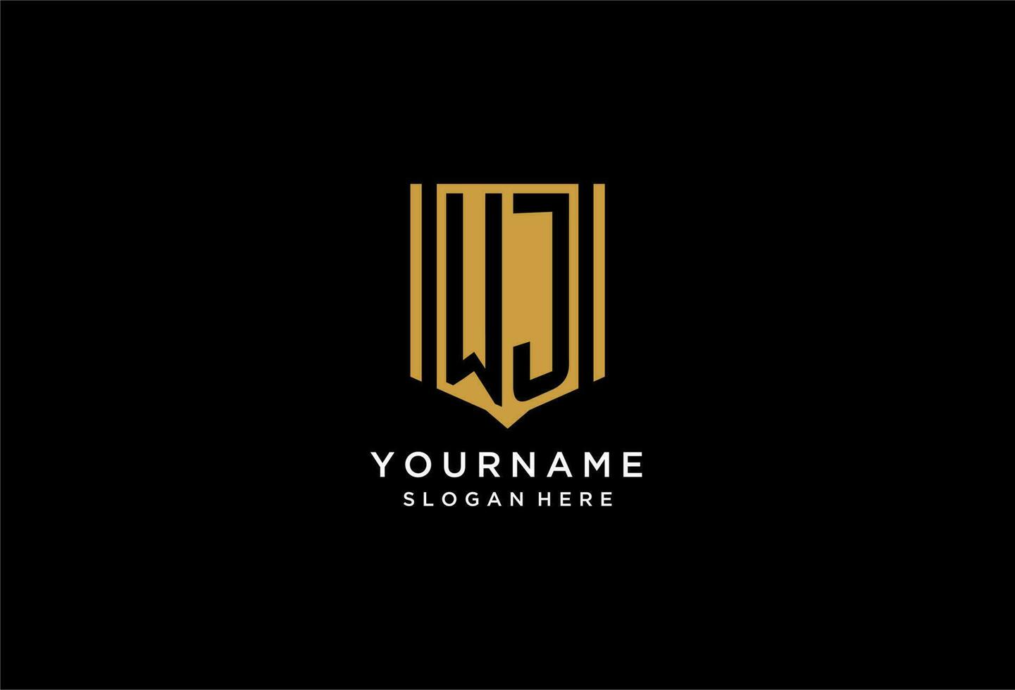 WJ monogram logo with geometric shield icon design vector