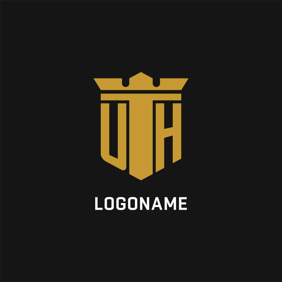 UH initial logo with shield and crown style vector