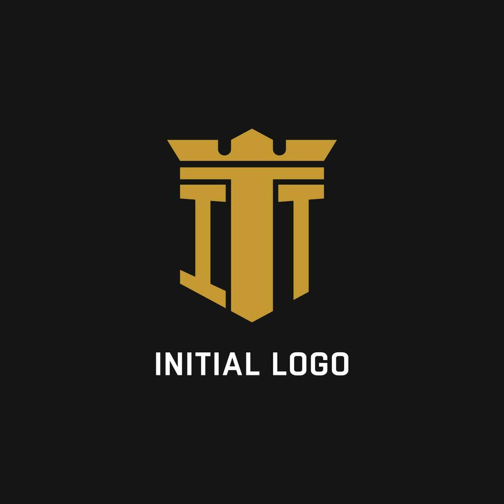 IT initial logo with shield and crown style vector