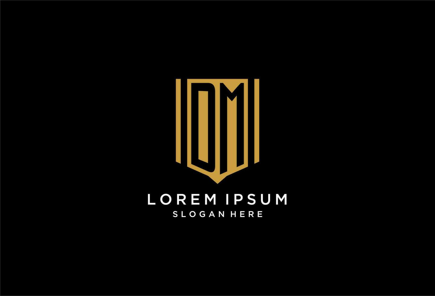 DM monogram logo with geometric shield icon design vector