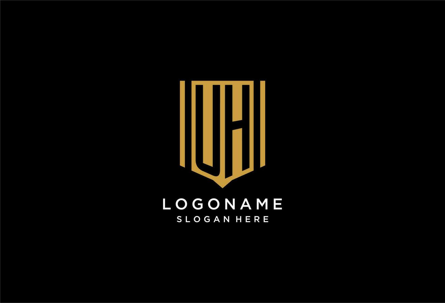 UH monogram logo with geometric shield icon design vector