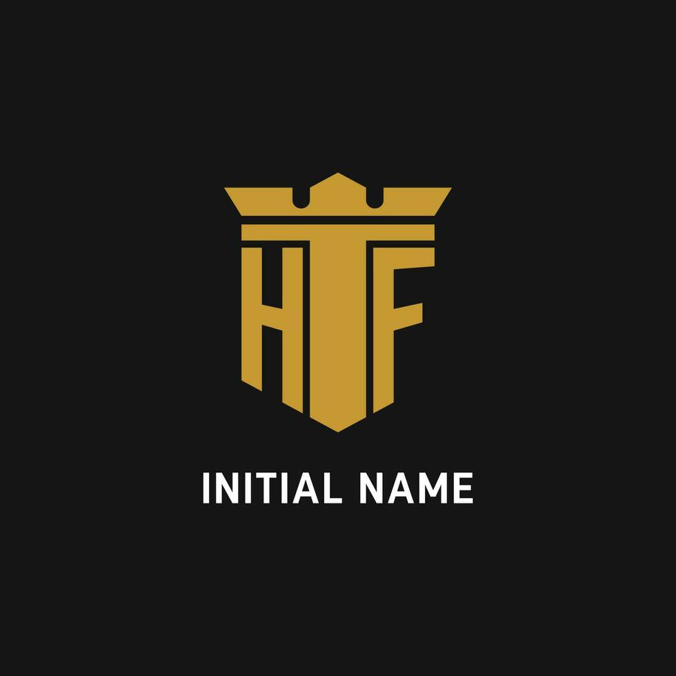 HF initial logo with shield and crown style vector