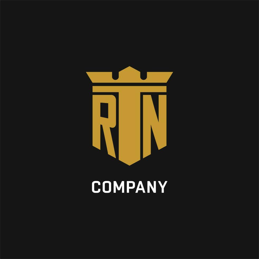 rn inicial logo con proteger y corona estilo vector