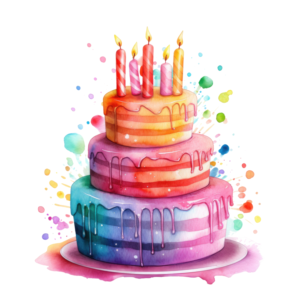 Watercolor Birthday Cake. Illustration png