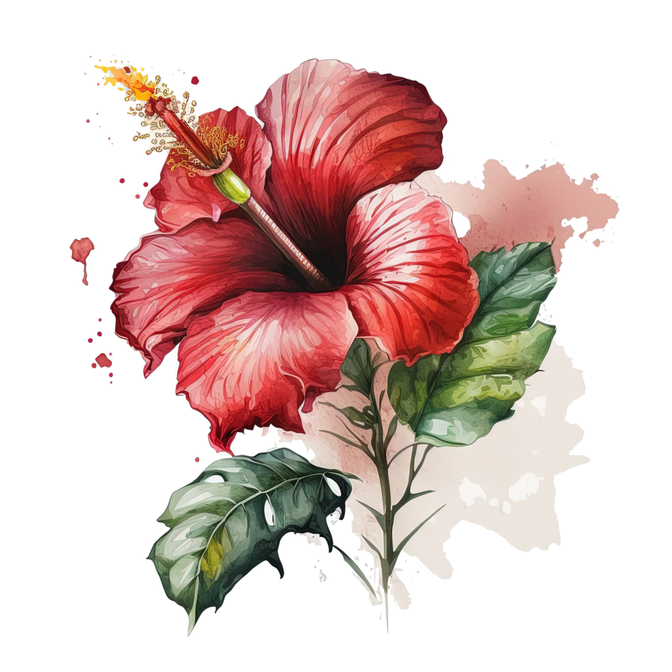 Red hibiscus flower watercolor. Illustration png