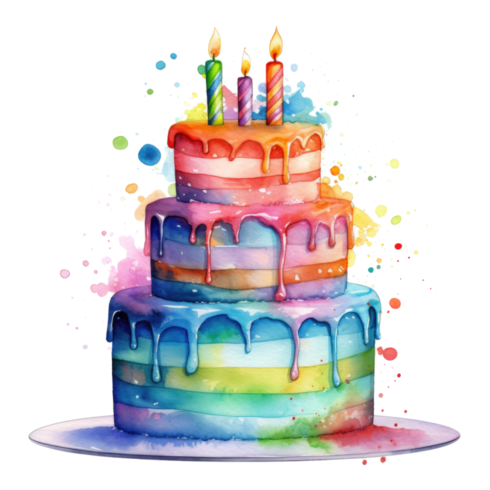 Watercolor Birthday Cake. Illustration png