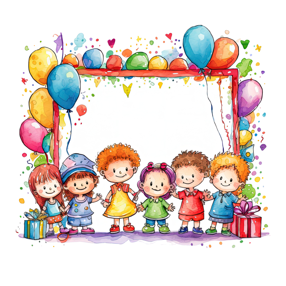 Kids cartoon birthday background. Illustration png