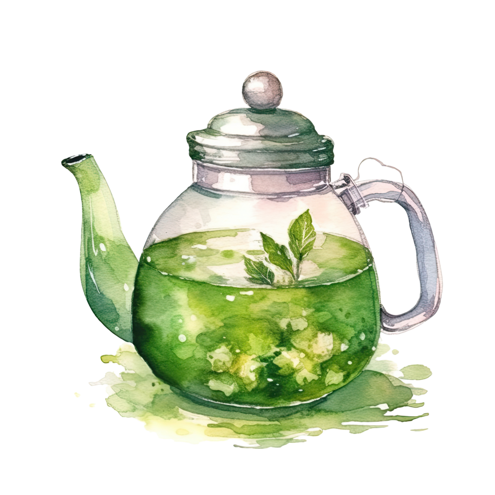 Watercolor green tea. Illustration png