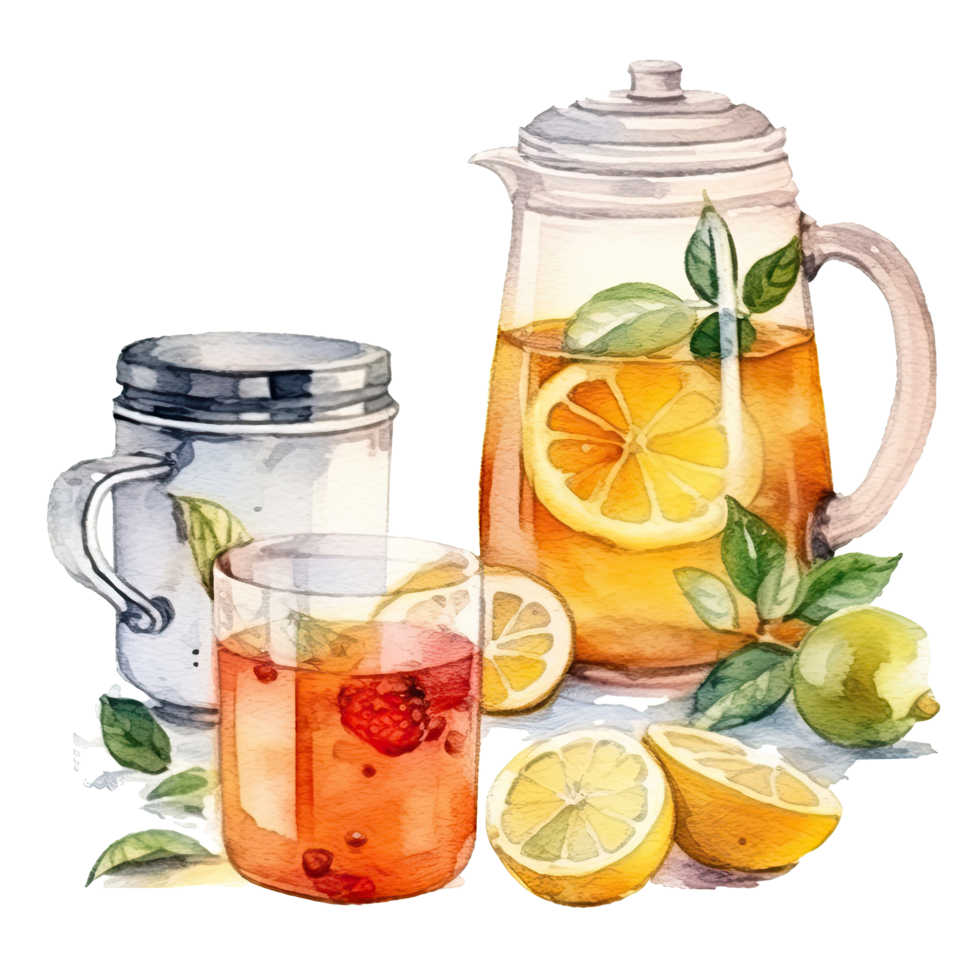 Watercolor tea with teapot. Illustration png