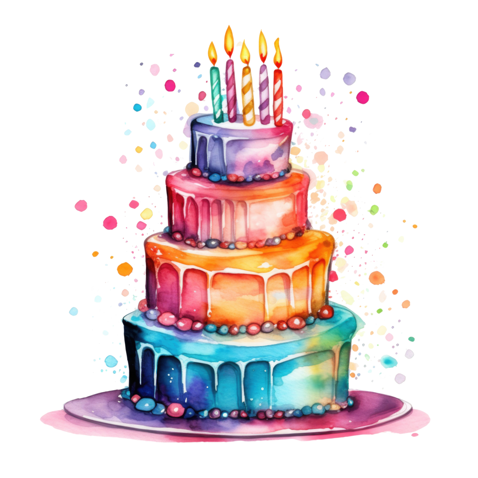 Watercolor Birthday Cake. Illustration png