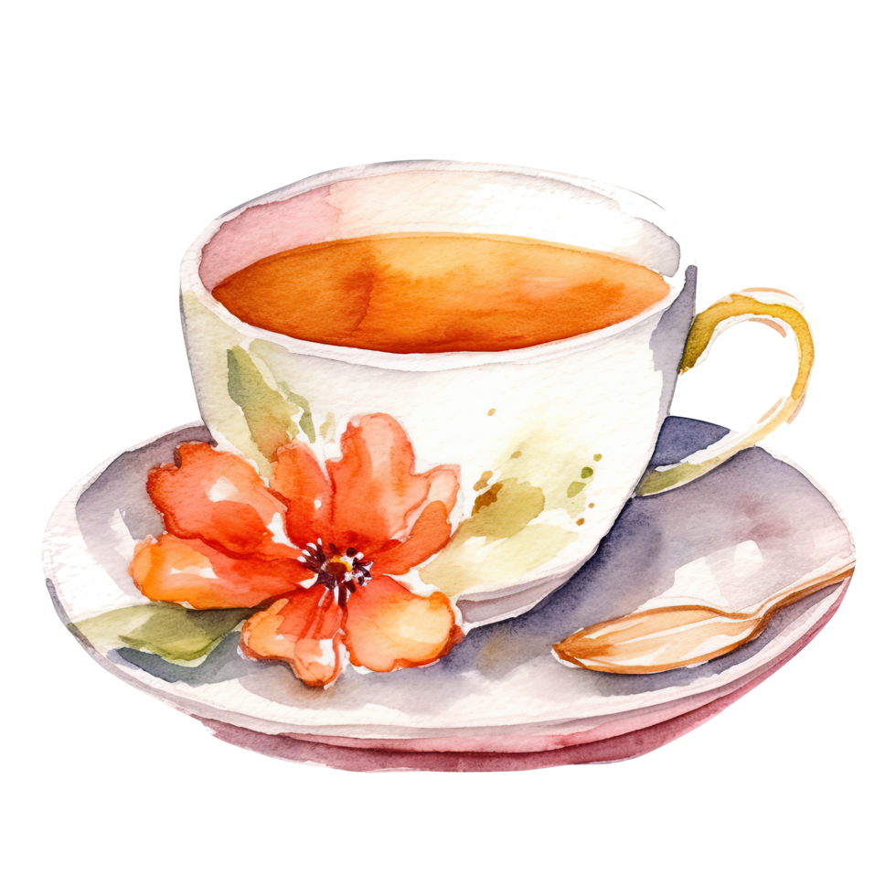 Watercolor painted tee cup. Illustration png